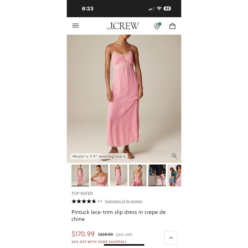 j crew Pintuck Lace Maxy Slip Dress Pink Crepe De Chin material Size 12 NWT